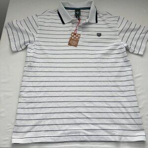Houston White Polo Shirt Mens Medium White Striped Short Sleeve NWT Casual Golf